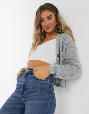 Hollister crop cable cardigan in grey 