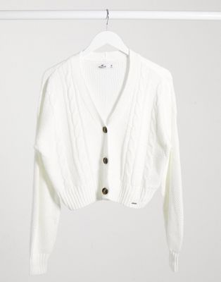 Hollister crop cable cardigan in white 