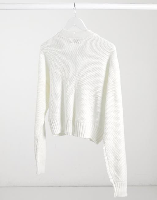 Hollister crop cable cardigan in white ASOS