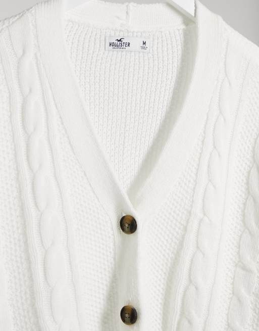 Hollister crop cable cardigan in white ASOS