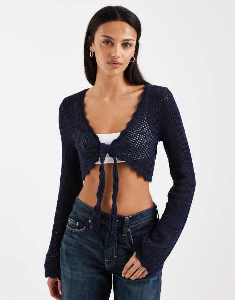 Hollister - Crop top à manches longues noué sur le devant - Bleu marine - view 1