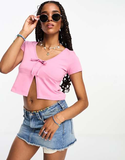 Hollister Crop top met gestrikte voorkant in roze