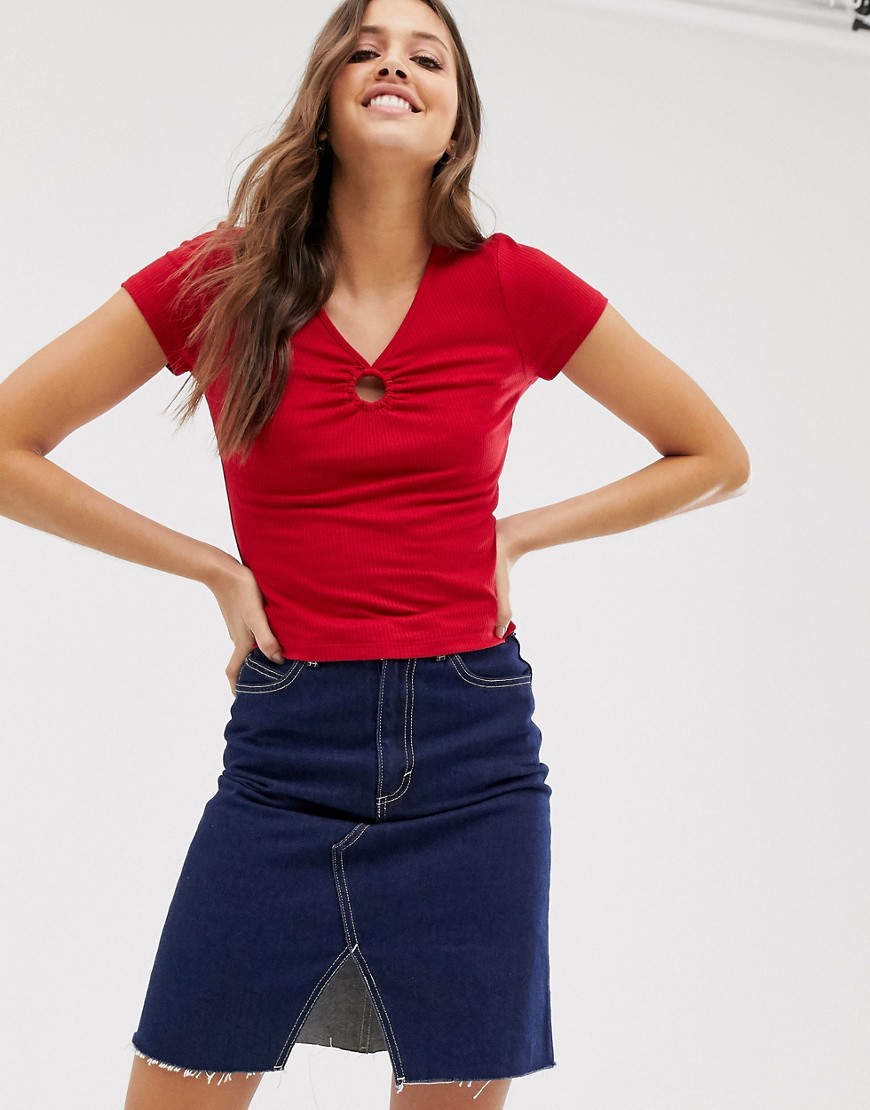 Hollister crop top with ring detail-Red