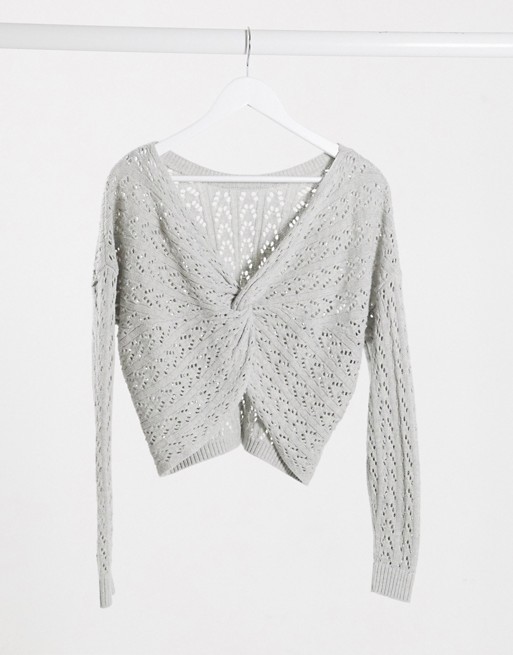 Hollister cropped cable knitted jumper in grey