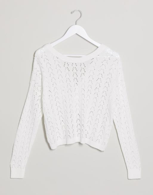 Hollister cropped cable knitted jumper in white