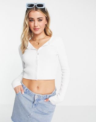 Hollister cropped cardigan in white
