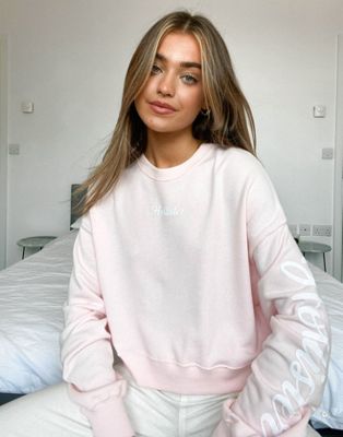 Hollister cropped crew neck sweat in pink | ASOS