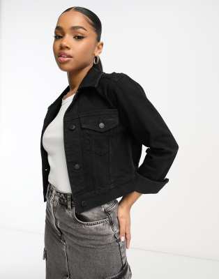 Hollister cropped denim jacket in black