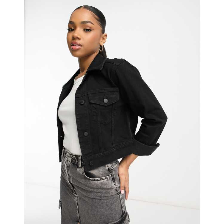 Hollister cropped denim jacket in black