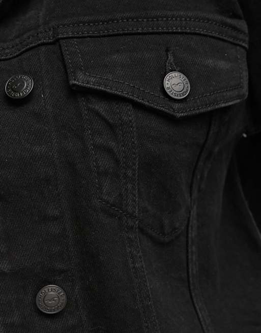 Black denim jacket womens hollister clearance