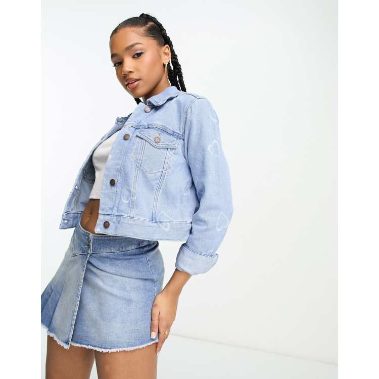 Hollister cropped denim jacket in mid wash blue