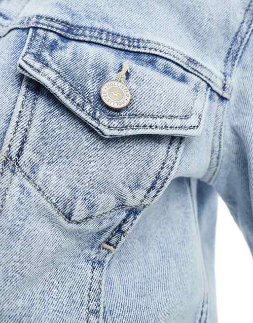 Hollister - Cropped denimjakke i lyseblå vask, 4 af 4