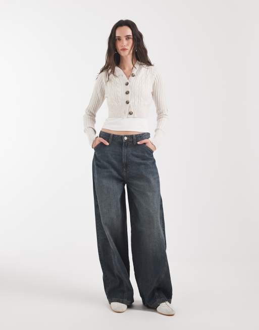 Hollister cropped gebreide hoodie in beige, 3 van 4