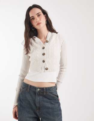 Hollister Cropped Knit Hoodie In Neutral