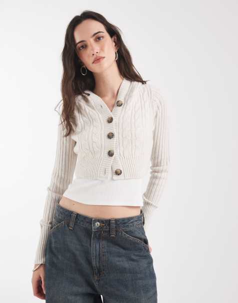 Hollister cropped knit hoodie in beige - view 1