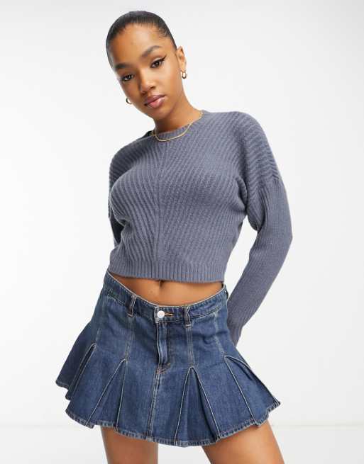Hollister cropped knit jumper in navy ASOS