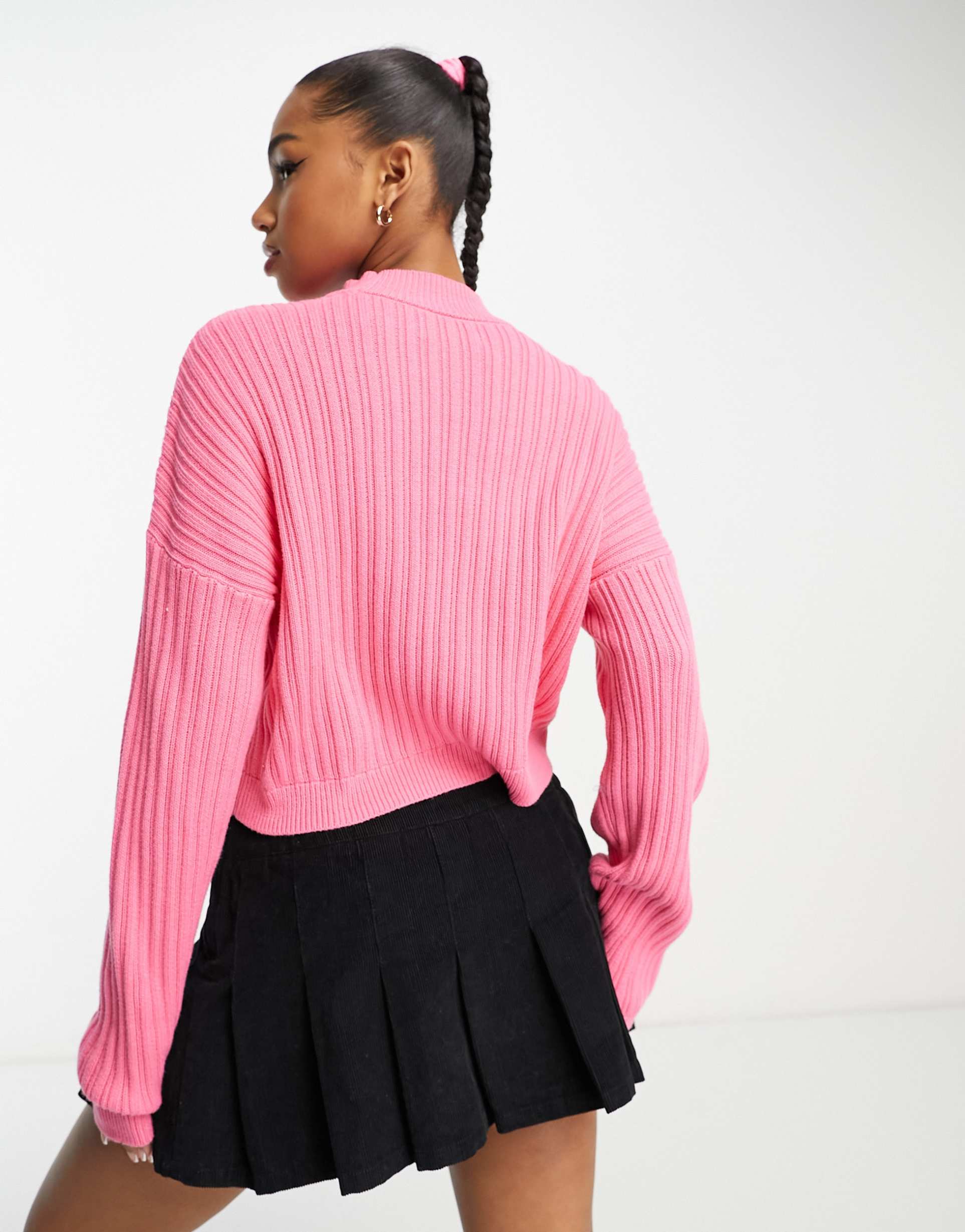 Hollister cropped knit jumper in pink view 4