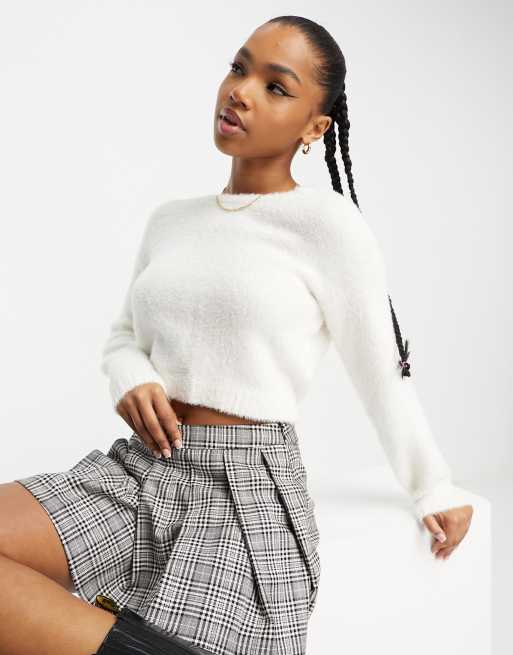 Hollister Cropped Knit Sweater In White for Women