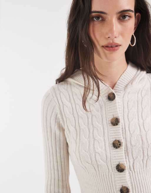 Hollister cropped knitted hoodie in beige, 2 of 4