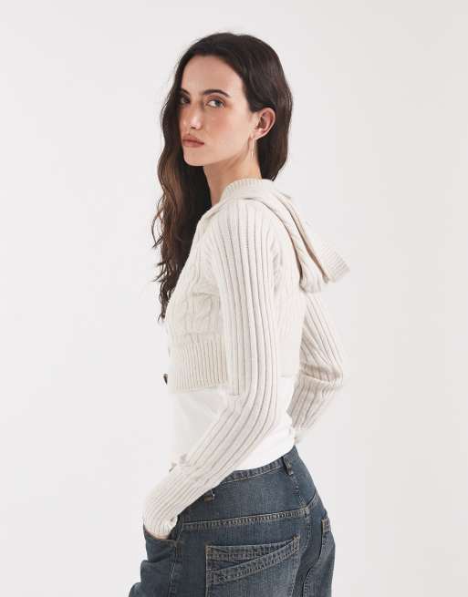 Hollister cropped knitted hoodie in beige, 4 of 4