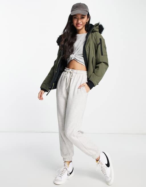 Cropped parka with sale faux fur hood