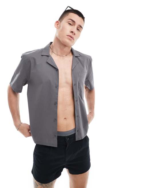 Hollister - Cropped recht overhemd met korte mouwen in zwart