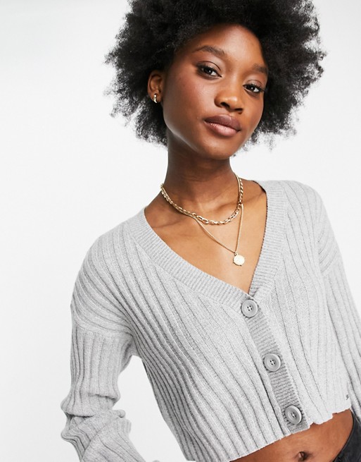 Hollister cropped ribbed cardigan in grey