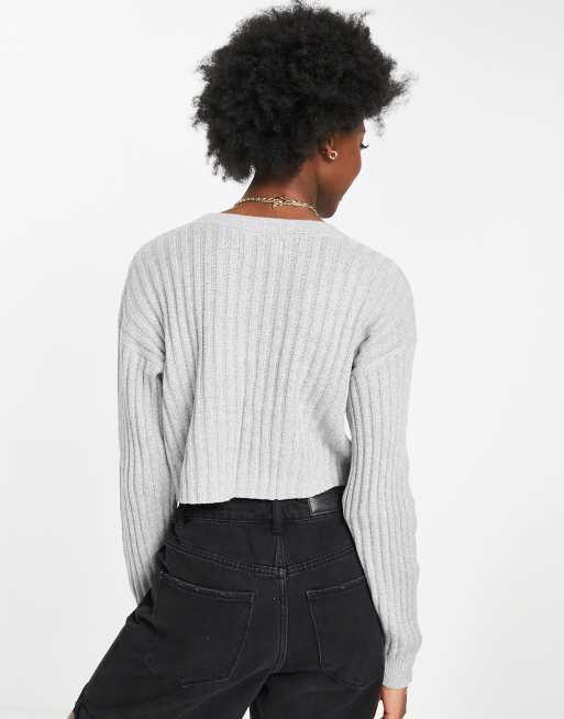 Hollister cropped ribbed cardigan in grey ASOS