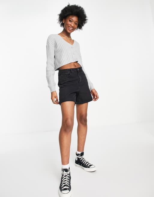 Hollister cropped ribbed cardigan in grey