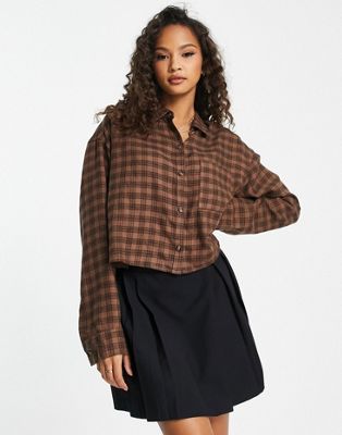Hollister cropped shirt in brown check