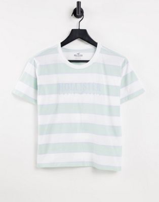 Hollister cropped striped t-shirt in green