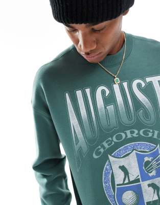 Hollister Cropped Sweat Top With Golf Motif In Green
