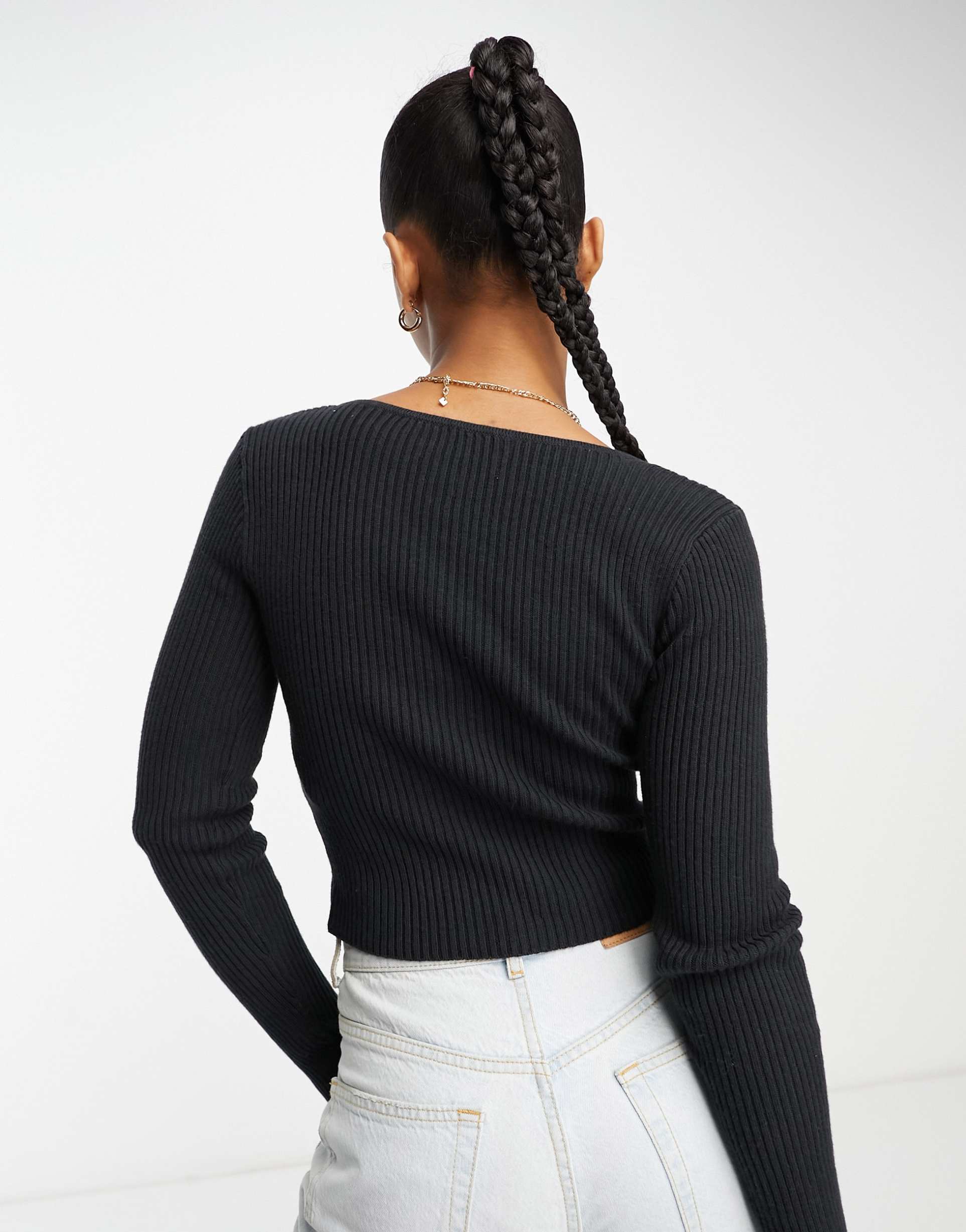 Hollister cropped sweetheart slim knit sweater in black view 4