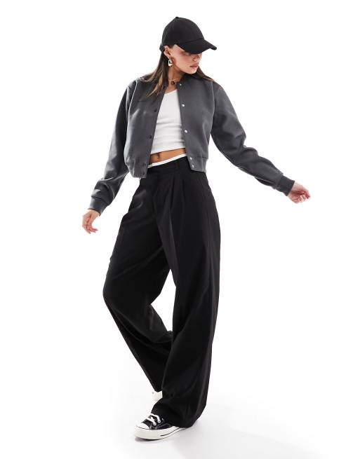 Hollister - Cropped wollen bomberjack in grijs