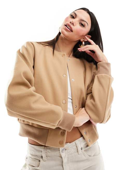 Camel Cotton Pocket Front Cropped Jacket