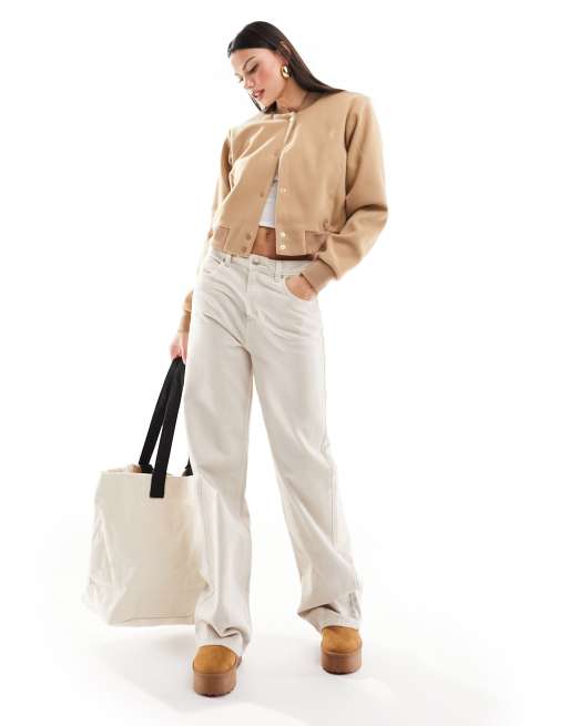 Hollister cropped wool bomber jacket in camel | ASOS