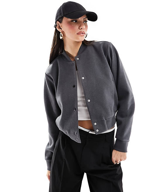 Hollister cropped wool bomber jacket in grey