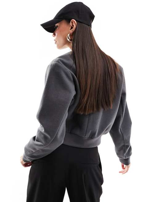 Hollister cropped wool bomber jacket in grey ASOS