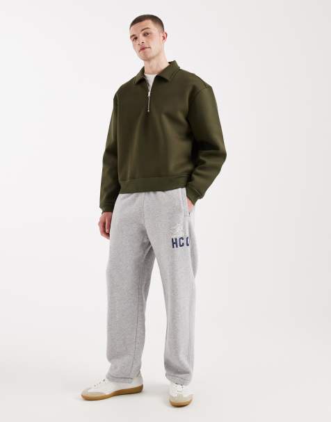 Hollister cuffed baggy joggers with logo graphic in grey marl