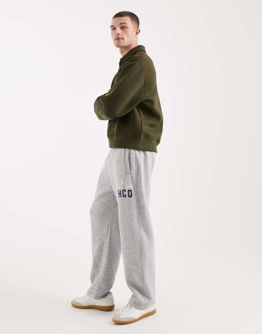 Hollister cuffed baggy joggers with logo graphic in grey marl, 3 of 5