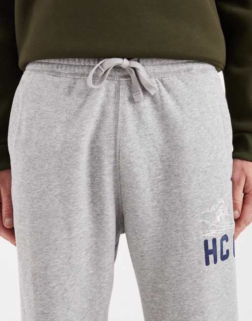 Hollister cuffed baggy joggers with logo graphic in grey marl, 4 of 5