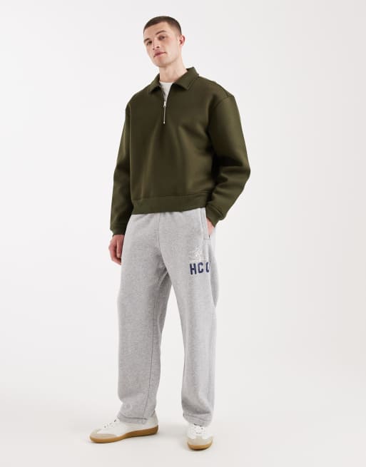 Hollister cuffed baggy trackies with logo graphic in grey marl