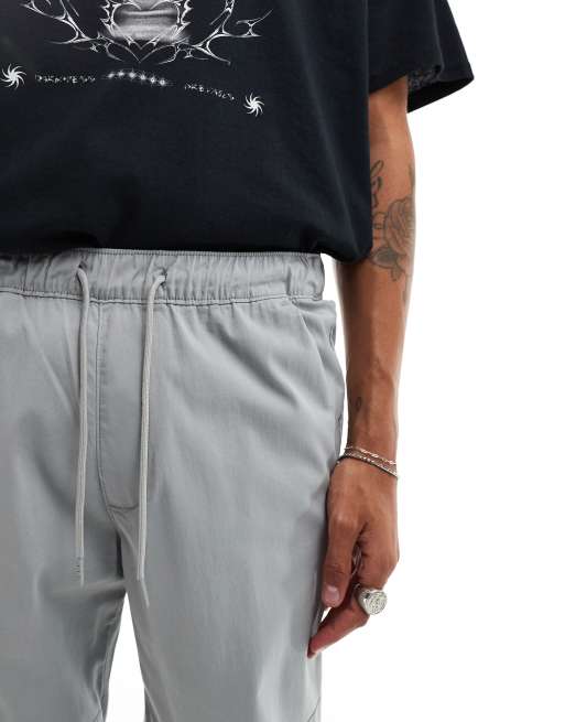 Hollister cuffed cotton nylon skinny joggers in light grey, 3 of 5
