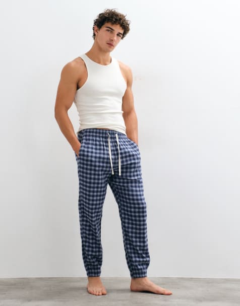 Hollister cuffed flannel pyjama bottoms in blue check - view 1