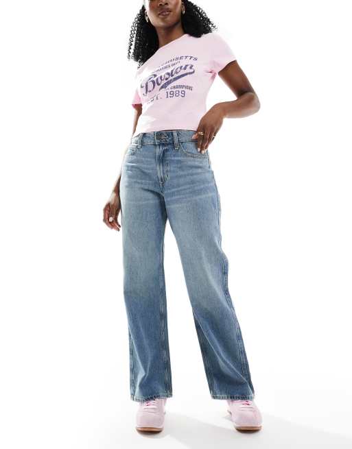 Hollister Curve - Jeans larghi a vita alta blu chiaro