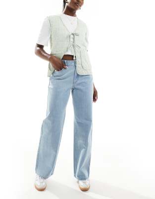 Hollister - Curve Love - Baggy-Jeans in heller Waschung mit hohem Bund-Blau