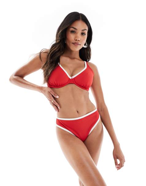 Hollister Curvy – Czerwone prążkowane bikini - view 1