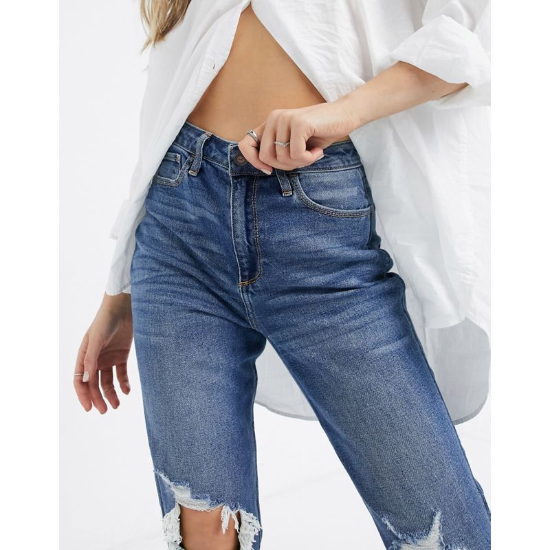 Hollister – Curvy Fit – Jeans mit hohem Bund in mittelblauer Waschung