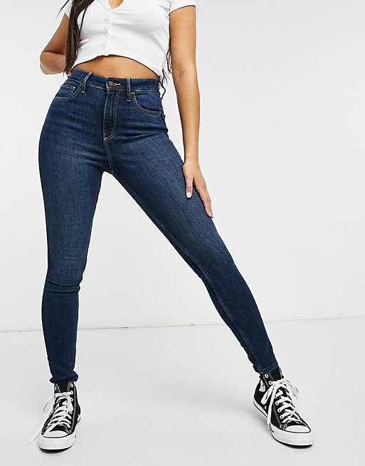 Hollister curvy fit skinny jeans in darkwash blue