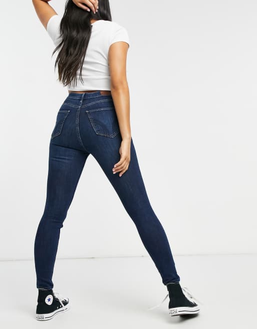 Hollister Curvy Fit Skinny Jeans In Darkwash Blue Asos